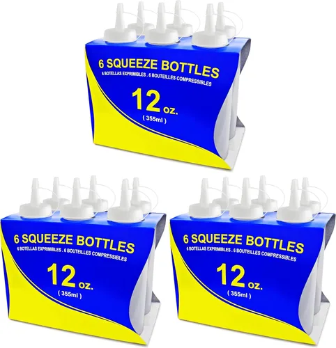 Vista 21 de New Star Foodservice 26283 - Botellas exprimibles de plástico, 8 onzas, rojas, paquete de 6