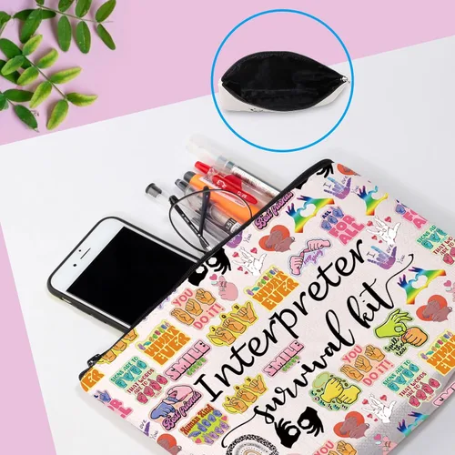 Vista 6 de GJTIM Bolsa con cremallera para intérprete, kit de supervivencia, bolsa de maquillaje para lenguaje de signos ASL