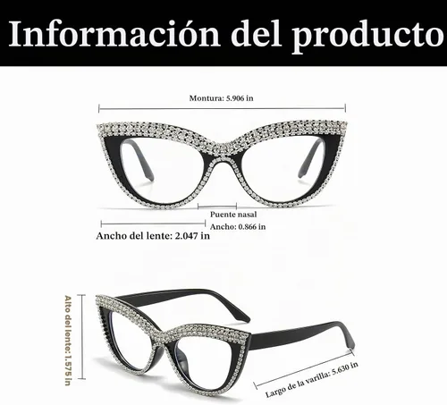 Vista 3 de LJCZKA Rhinestone Cat Eye Glasses Women Vintage Anti Eyestrain Blue Light Blocking Computer Glasses Diamond Eyewear Diamante Negro Transparente