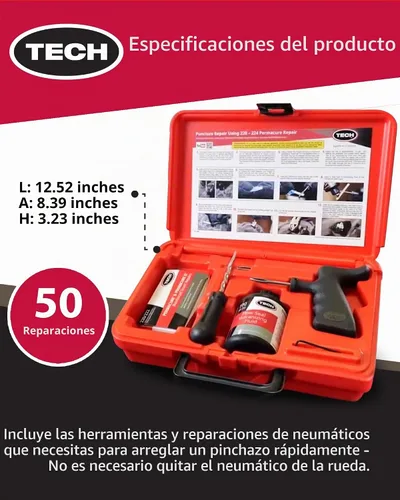 Vista 3 de TECH Permacure - Kit de tapones para neumáticos de pasajeros, el kit de reparación de neumáticos planos ideal para automóviles de pasajeros