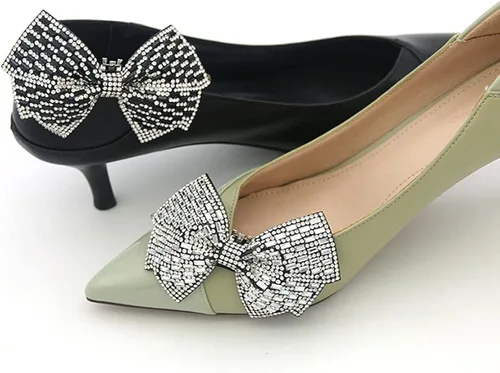 Vista 3 de HZYFPOY 2 clips de zapatos desmontables con lazo brillante para mujer, hebillas de zapatos extraíbles, accesorios decorativos para bodas, fiestas