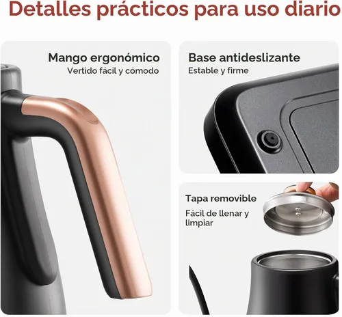 Vista 8 de OLEGA Hervidor eléctrico de cuello de cisne: tetera eléctrica de 1000 W con control de temperatura Hervidor de té eléctrico de acero inoxidable