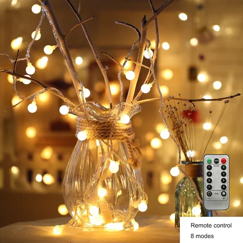 Vista 12 de ZIMINGU - Tira de luces LED con forma de bola, 5.99 m, 40 LED, impermeable, guirnalda de luces de hadas con control remoto, alimentación por USB
