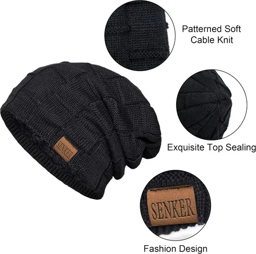 Vista 4 de Slouchy Beanie Knit Winter Hats for Men and Women Fleece Lined Warm Thick Baggy Long Oversized Skull Cap