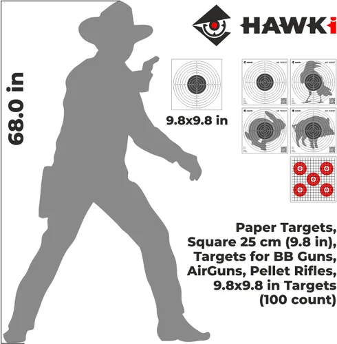 Vista 3 de Hawki Objetivos de disparo de papel, cuadrados, objetivos para pistolas BB, pistolas de aire, rifles de pellet, paquete de 100