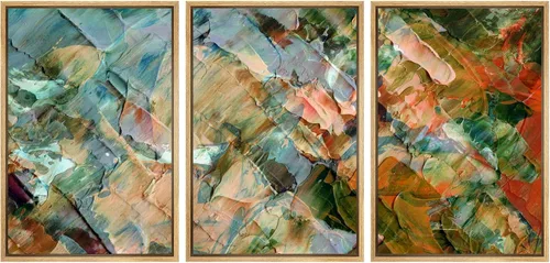 Vista 360 de wall26 Lienzo enmarcado para pared, juego de arte de acuarela pastel, paisaje rural, ilustraciones con formas abstractas, arte moderno, decorativo