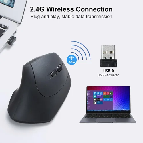 Vista 7 de SANWA - Ratón ergonómico inalámbrico 2.4G, mouse vertical de clic silencioso, 3 botones programables, 800-1600 DPI, mouse Ergo inalámbrico para Negro