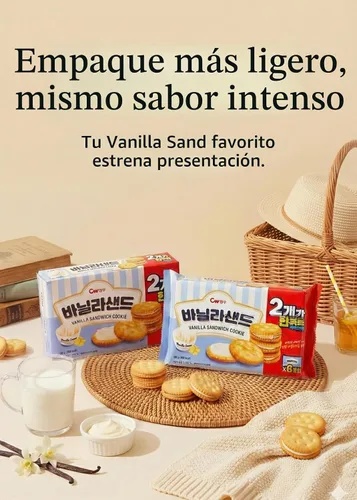 Vista 6 de Korean Food CW Vanilla Sandwich Cookies Sweet Vanilla Cream 12 Packs 360g