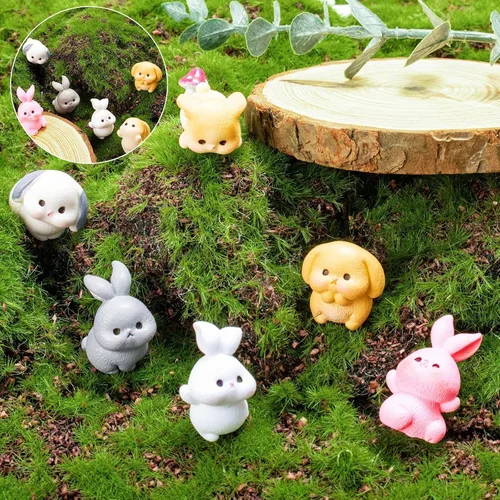 Vista 4 de Exasinine 24 mini figuras de conejito de resina, mini animales, jardín de hadas, adornos de paisaje de musgo en miniatura para decoración del hogar