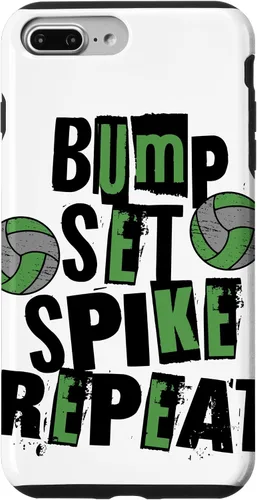 Vista 9 de iPhone 15 Parents Girls Volleyball Bump Set Spike Repeat Green & Black Case