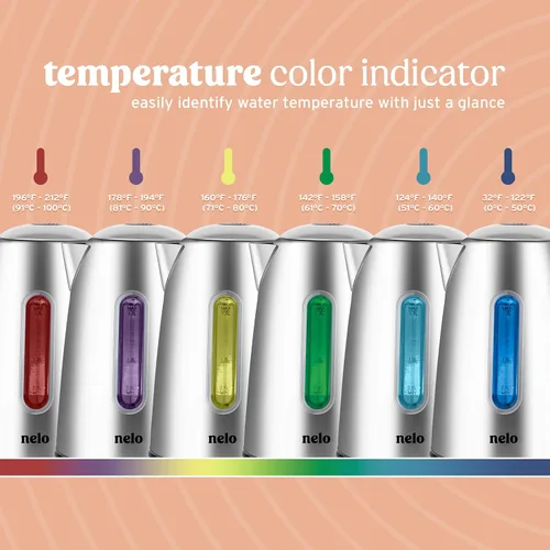 Vista 4 de NELO Hervidor eléctrico con 7 ajustes preestablecidos de control de temperatura, pantalla digital de temperatura, luces indicadoras LED