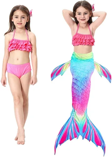 Vista 5 de Danvren Traje de baño de cola de sirena para niñas de 3 a 12 años