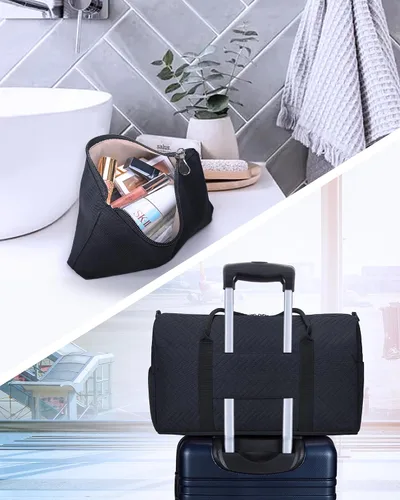 Vista 3 de BAGSMART - Bolsa de viaje grande de 40 litros, bolsa de mano para hombres y mujeres, con compartimento para zapatos, color negro, Negro- 1