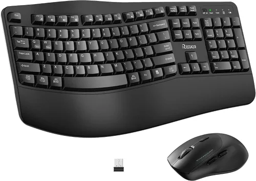 Vista 12 de Combo de teclado y mouse inalámbricos, teclas de onda ergonómicas 2.4G