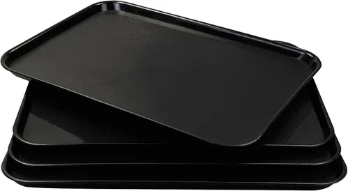 Vista 9 de Bandeja grande de plástico negro, bandeja rectangular multiusos, paquete de 4, 25.24 pulgadas de largo x 17.6 pulgadas de ancho