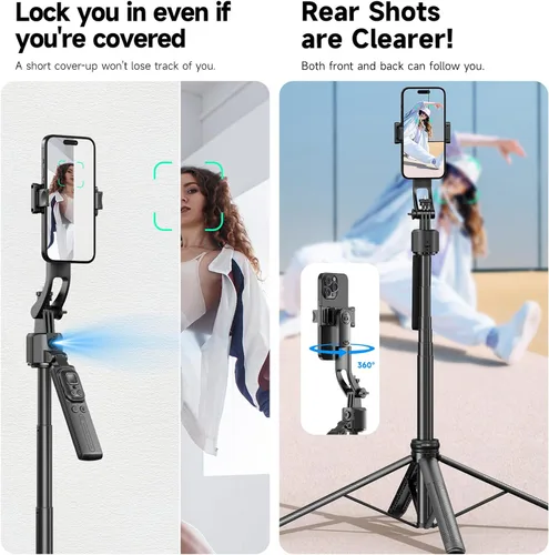 Vista 3 de Andoer Trípode de seguimiento automático de cara de 64 pulgadas con soporte, trípode de seguimiento de rotación de 360° con control remoto y control