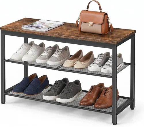 Vista 12 de HOOBRO Banco para Zapatos, Zapatero de 3 Niveles, Organizador Industrial de Zapatos Banco de Almacenamiento, Banco de Entrada de 19.7 pulgadas