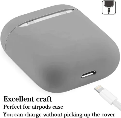 Vista 3 de Funda de silicona protectora completa compatible con Airpods 1 y 2, sin accesorios de cubierta de llavero, soportes visibles LED frontales (gris)
