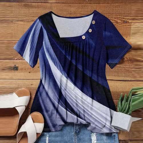 Vista 4 de Camisetas de manga corta con cuello cuadrado para mujer, blusas de trabajo informales de verano, tallas S-3XL