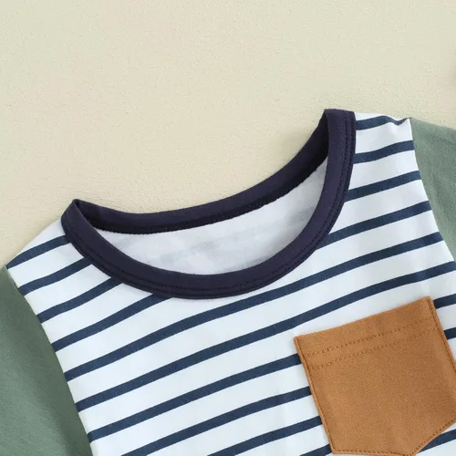 Vista 5 de Sejardin Ropa de verano para bebé niño, camiseta de manga corta con retazos a cuadros, camiseta y pantalones cortos elásticos para niño