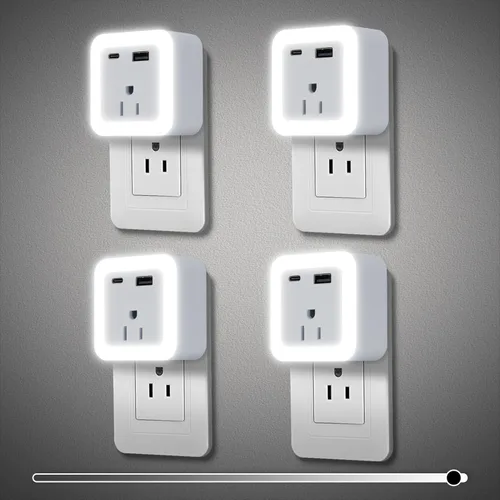 Vista 9 de JackonLux Luces nocturnas enchufables a la pared, paquete de 2 luces de reserva con batería recargable, sensor de atardecer a amanecer, luz nocturna