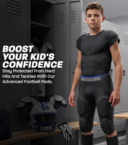 Vista 5 de Exxact Sports Battle - Faja de fútbol con 7 almohadillas para hombres y niños con bolsillo para tazas, pantalones cortos de compresión acolchados