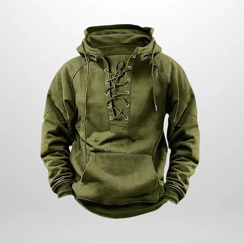 Vista 2 de Sudaderas tácticas para hombre, con cordones, con capucha, manga larga, estilo cargo, entrenamiento, al aire libre, con bolsillo