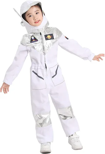 Vista 2 de DAVIKO Disfraz de astronauta espacial para niños, astronauta de la NASA, piloto espacial para Halloween, cosplay, disfraz para niños y niñas