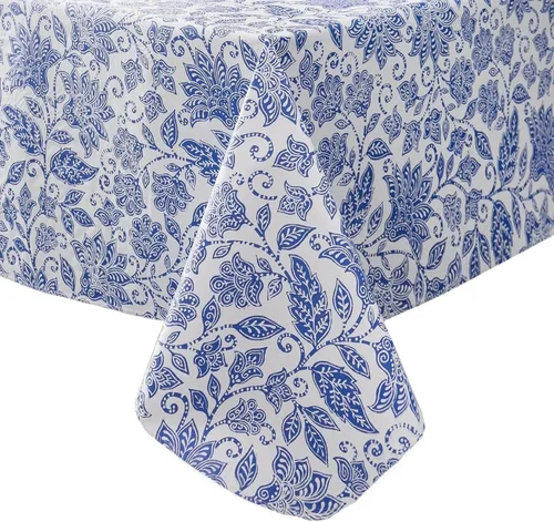 Vista 21 de LIBERECOO Mantel de vinilo resistente con reverso de franela, mantel de plástico impermeable a prueba de aceite, resistente a las manchas, lavable