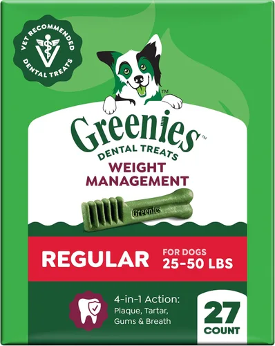 Vista 13 de Greenies - Golosinas naturales para perros adultos recomendadas por veterinarios para el control de peso, tamaño grande, 27 onzas, paquete de 17
