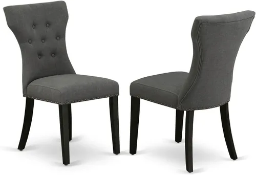 Vista 9 de East West Furniture GAP1T24 Gallatin Parsons - Juego de 2 sillas de comedor tapizadas de tela de lino negro, con botones copetudos, color negro