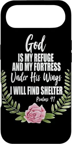 Vista 27 de God is My Refuge Christian Bible Psalms 91 Floral Case for iPhone 17