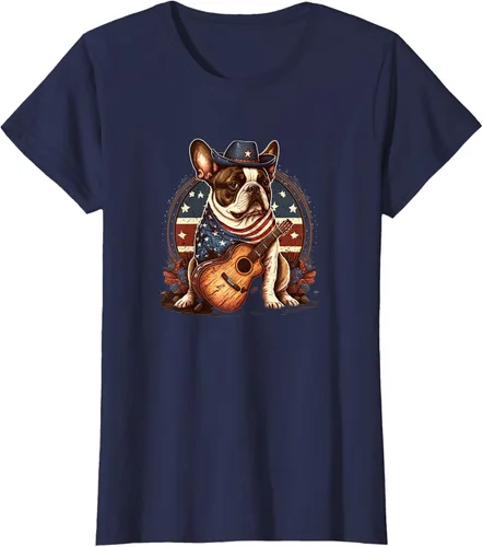 Vista 23 de Camiseta divertida de Bulldog francés con música country y roeo, Negro