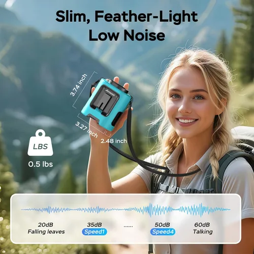 Vista 5 de AMACOOL Mini ventilador de cintura portátil con clip, 13,000 rpm, 4 velocidades, ventilador de cuello personal, hasta 24 horas de duración