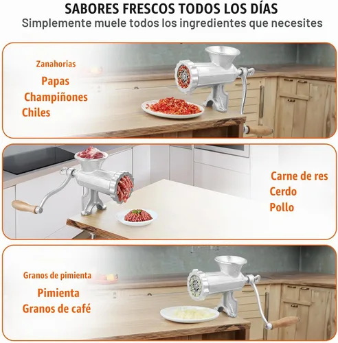 Vista 6 de VEVOR Molinillo de Carne Manual, Molinillo de Mano de Hierro Fundido de Alta Resistencia con Abrazadera de Mesa de Acero, Picadora de Carne