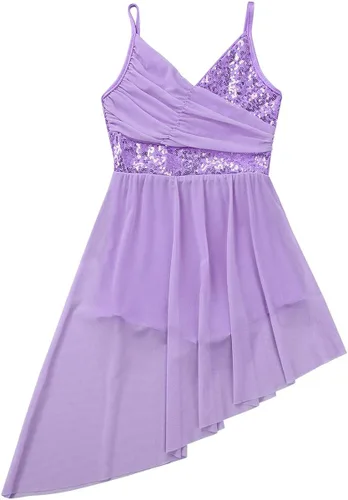 Vista 3 de inlzdz - Vestido de baile con cuello en V con falda irregular de alta y baja para niñas
