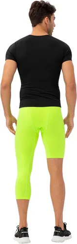 Vista 60 de Pantalones de compresión de 3/4 de una pierna para hombre, mallas de baloncesto atléticas para correr, leggings deportivos de capa base capri