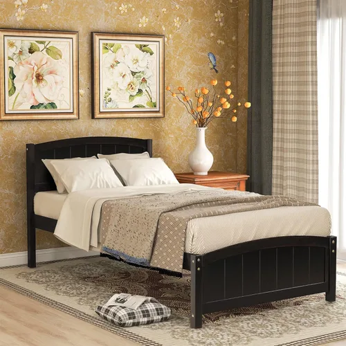 Vista 11 de Harper & Bright Designs Base de cama individual con cabecero y estribo, cama de madera tamaño individual con soporte de listones de madera