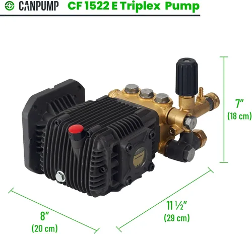 Vista 6 de Canpump CF 1522 E: 1500 psi @ 2.2 US gpm Bomba de repuesto para hidrolavadora eléctrica con descargador externo, eje horizontal de 5/8 pulgadas