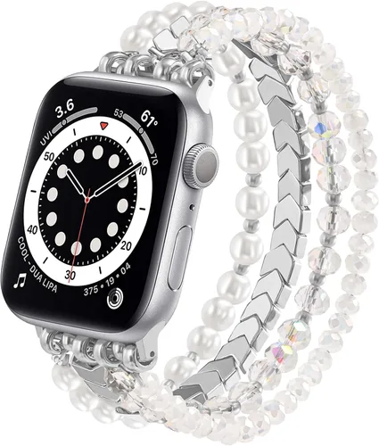 Vista 27 de MOFREE - Pulsera de cuentas compatible con Apple Watch Band de 1.496 in/1.575 in/1.614 in/1.65 in (38, 40, 41 y 42 mm) Series Negro/Oro
