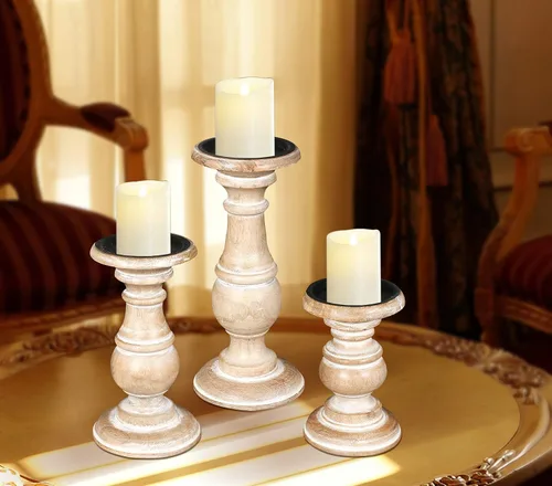 Vista 25 de pilares decorativos de madera para velas