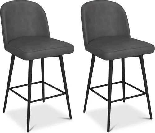 Vista 10 de Taburetes de bar giratorios de altura de mostrador, 26 pulgadas de altura del asiento, juego de 2, gris retro Modern Leather Upholstered Barstools