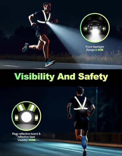 Vista 2 de ISEYOU Running Lights for Runners, 500 Lumens Running Light with 45° Adjustable Tilt, 360° Reflective Vest & IPX4 Waterproof Rechargeable Light Up