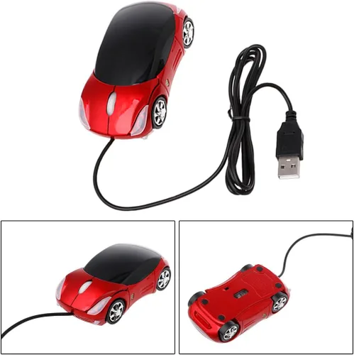 Vista 7 de 1000DPI Mini forma de coche USB óptico con cable innovador 2 faros ratón para PC ordenador portátil