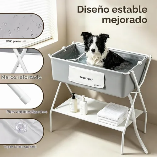Vista 6 de Bañera para Perros Estación de Lavado de Perros con Cepillo para Perros Medianos de Menos de 66 libras o Dos Mascotas Pequeñas, Bañera Plegable