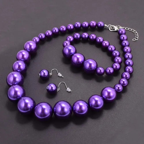 Vista 6 de Conjunto de collar y aretes de perlas de imitación grandes para mujer, joyería de perlas grandes