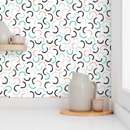 Vista 8 de Peel & Stick Wallpaper Swatch - Abstract Circles Mint Coral Geometric Scandinavian Memphis Style Circle Pastel Custom Removable Wallpaper by