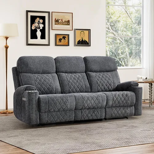 Vista 20 de HAOMARKETS Silla reclinable eléctrica para adultos con puerto USB, sofás reclinables eléctricos de tela suave con portavasos de metal, sillas