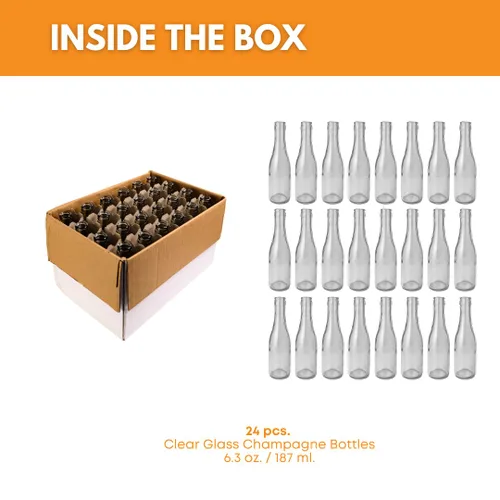 Vista 2 de Botellas transparentes de champaña de 6.3 oz, 24 unidades por caja.