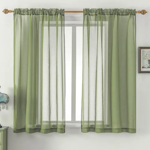 Vista 23 de DUALIFE - Cortinas transparentes de 54 pulgadas de largo, paneles de privacidad de gasa para ventanas, cortinas de lino semitransparentes